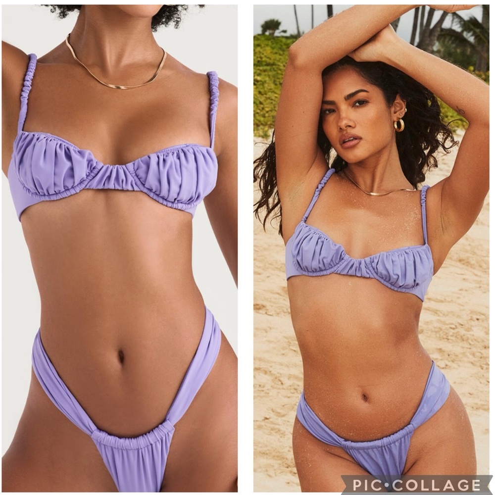 House of CB Cassis Ruched Bikini TOP Violet L+